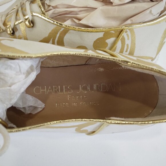 Charles Jourdan Paris Cream and Gold Lace Up Sneakers Size 7 - Picture 9 of 15